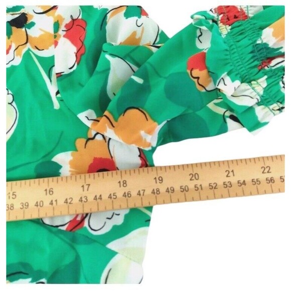 Rose Olive Blouse Womens Green Floral Long Bell Sleeve Scoop Neck Boho Top SZ L - Picture 6 of 9